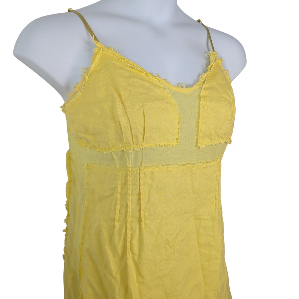 Miss Sixty Yellow Linen Blend Frayed Raw Hem Mini Dress Womens Medium Y2K Boho